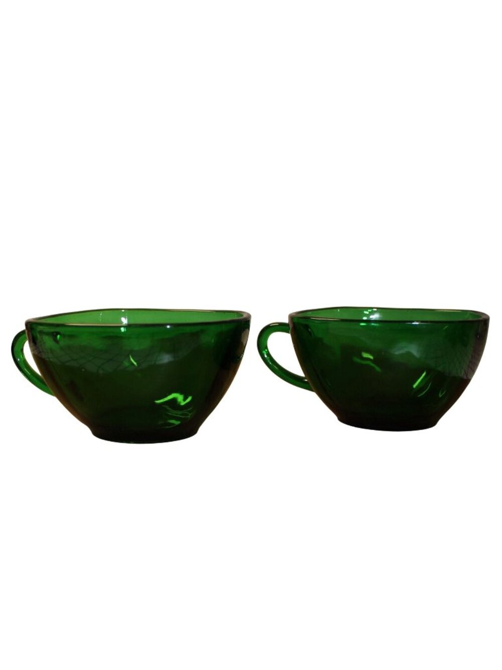 Anchor Hocking Vtg Replacement Emerald Green Depression Glass Square Teacups